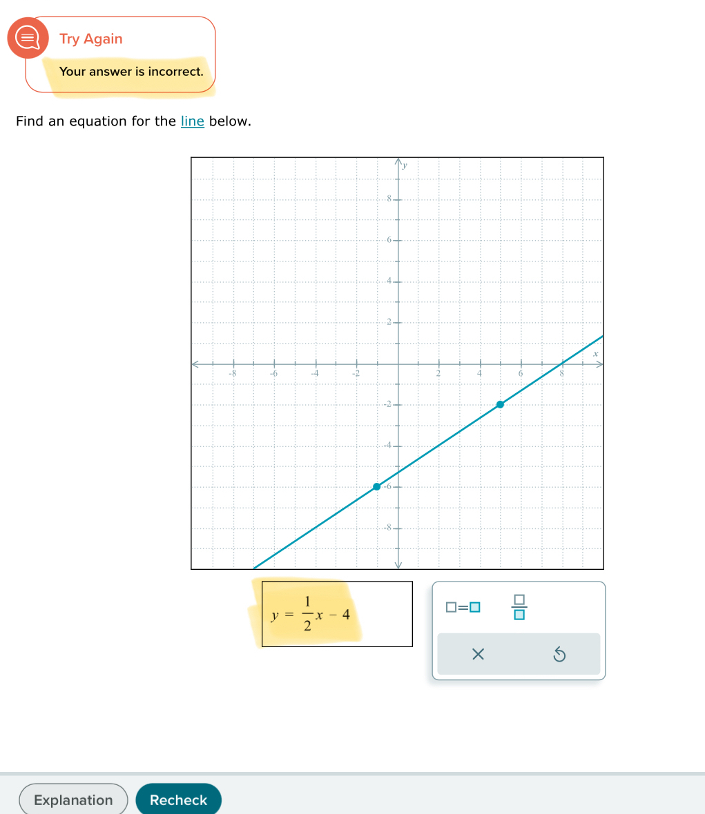Solved Try AgainFind an equation for the line below. | Chegg.com