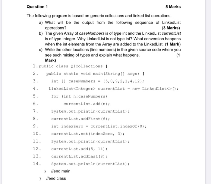 Solved Question 1 5 Marks The following program is based on | Chegg.com