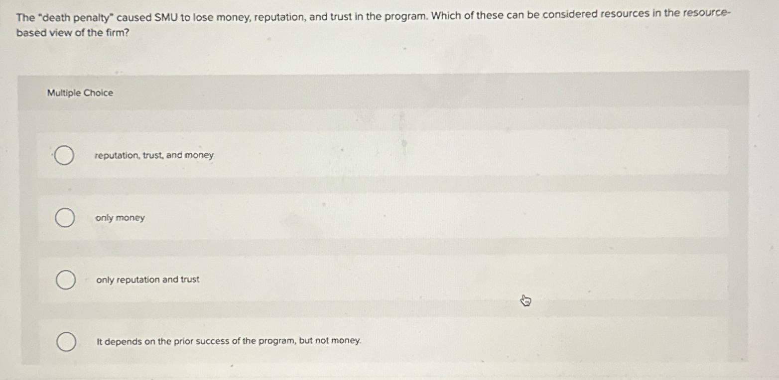 Solved The "death penalty" caused SMU to lose money, | Chegg.com