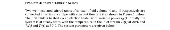 Solved Problem 3: Stirred Tanks in Series Two well-insulated | Chegg.com