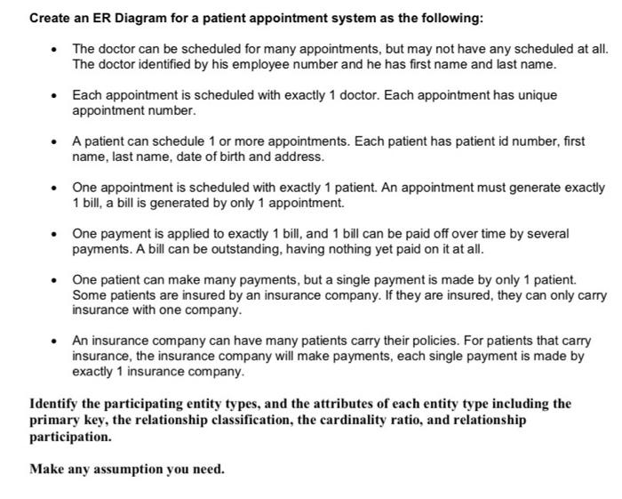 Solved Create an ER Diagram for a patient appointment system
