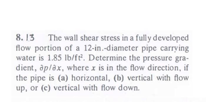 Solved 8.13 The wall shear stress in a fully developed flow | Chegg.com