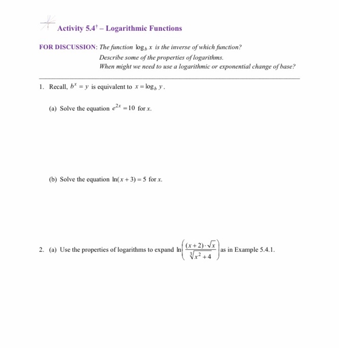 Solved Activity 5.4t - Logarithmic Functions FOR DISCUSSION: | Chegg.com