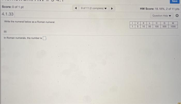 Solved Save Score: 0 of 1 pt 9 of 11 (2 complete HW Score: | Chegg.com