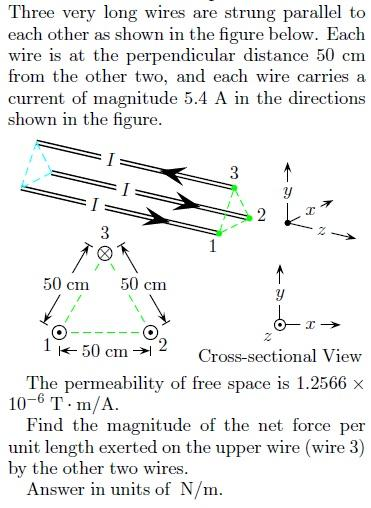 Solved Three very long wires are strung parallel to each | Chegg.com