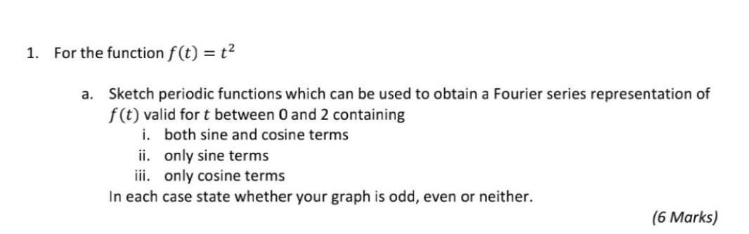 Solved 1. For the function f(t) = t2 a. Sketch periodic | Chegg.com