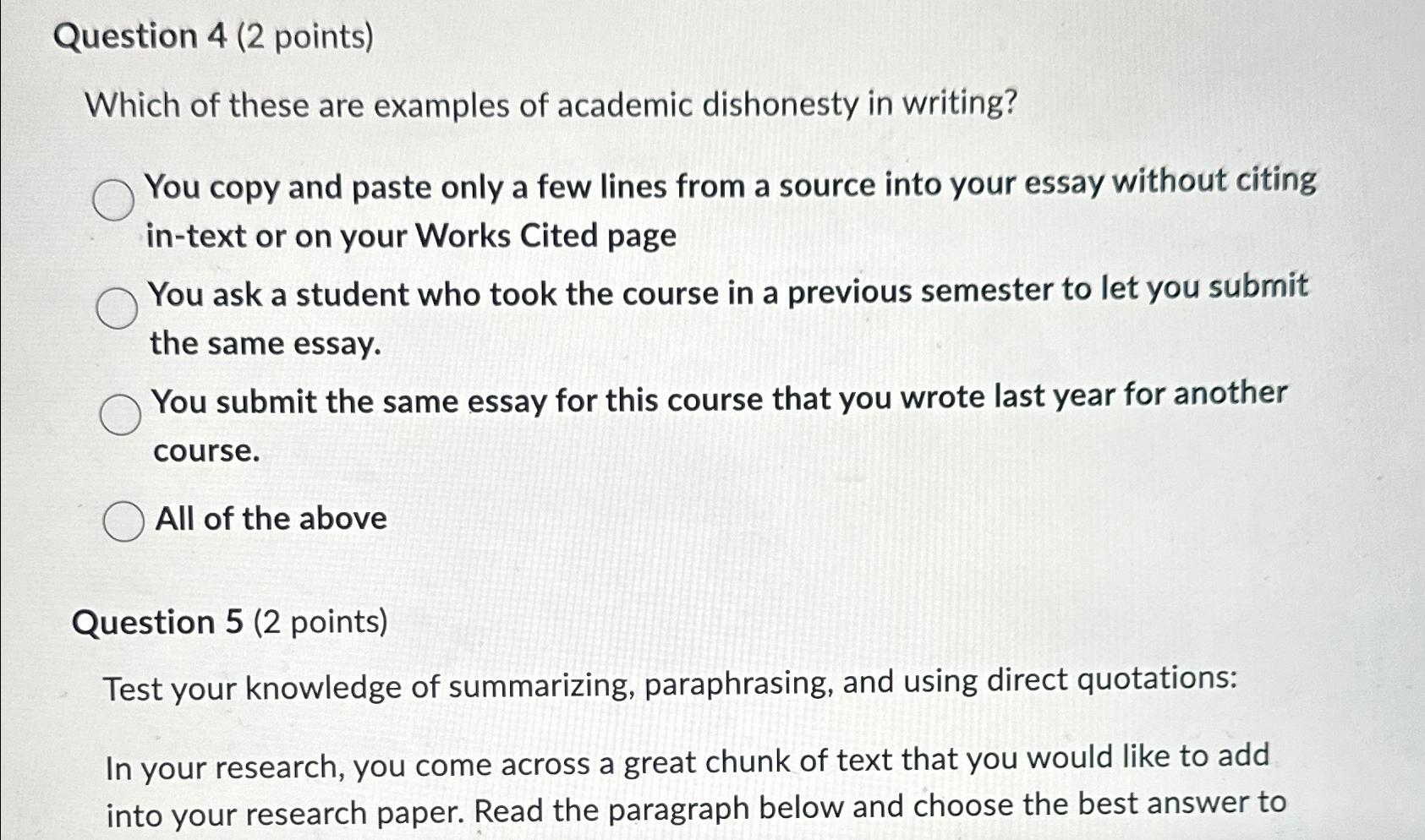 Solved Question 4 (2 ﻿points)Which of these are examples of | Chegg.com