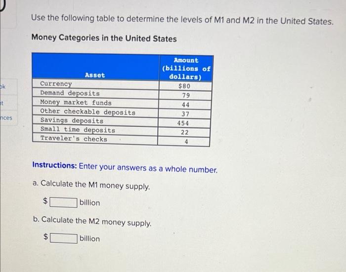 Solved Ok T Nces Use The Following Table To Determine The | Chegg.com