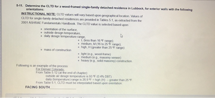 5-11. Determine the CLTD for a wood-framed | Chegg.com