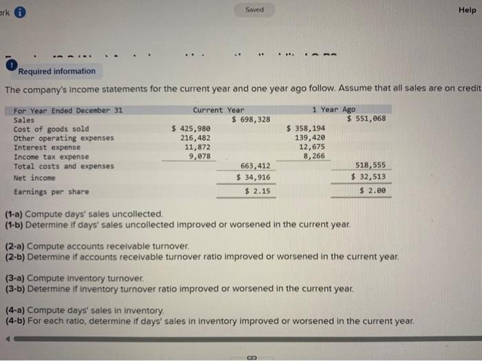 Solved 1 a compute days sales uncollected 1 b determine chegg