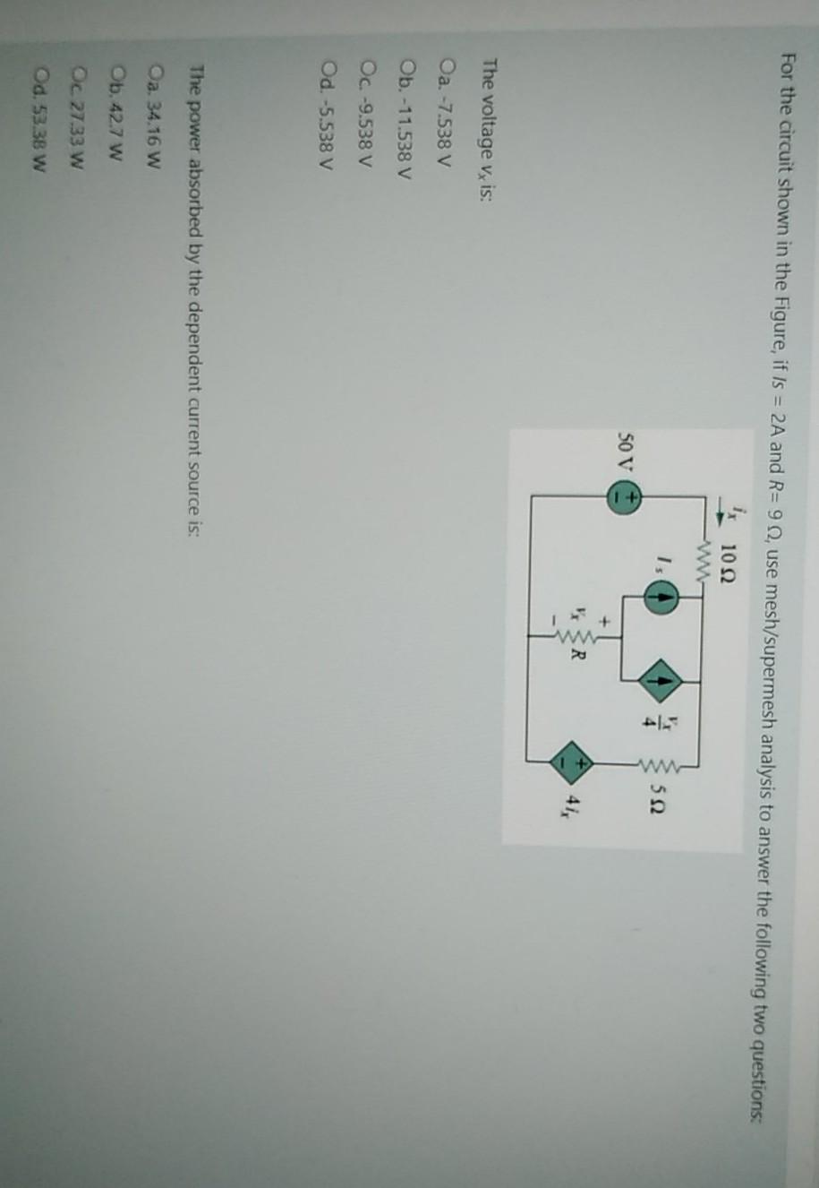 Solved For the circuit shown in the Figure, if Is = 2A and | Chegg.com