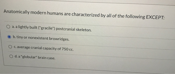 Solved Anatomically modern humans are characterized by all | Chegg.com