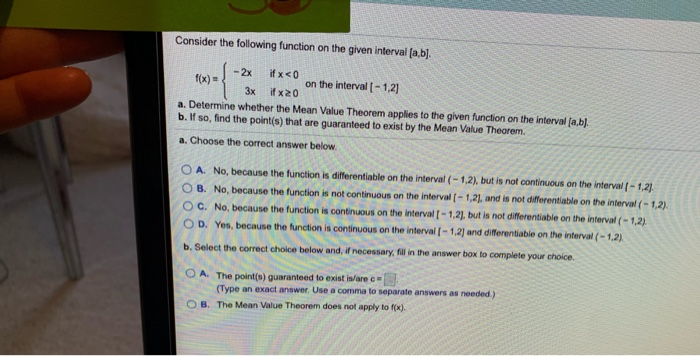 Solved Consider The Following Function On The Given Interval | Chegg.com