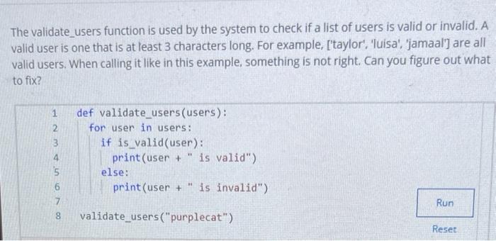 Solved The validate_users function is used by the system to | Chegg.com