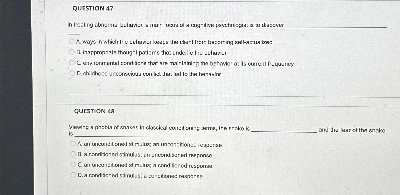 Solved QUESTION 47In Treating Abnormal Behavior, A Main | Chegg.com