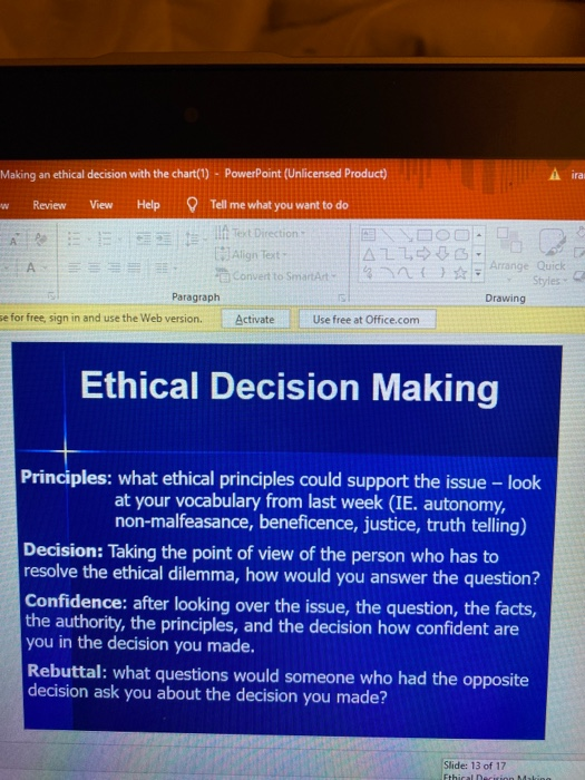 Solved Taking an ethical decision with the chart(1) - | Chegg.com