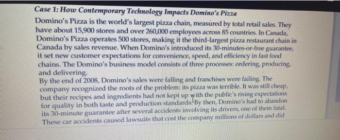 Case 1: How Contemporary Technology Impacts Domino's | Chegg.com