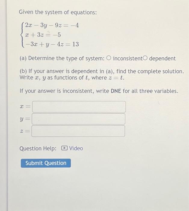 Solved Given the system of equations: | Chegg.com