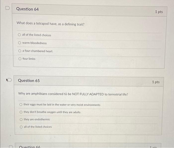 Solved Question 64 What does a tetrapod have, as a defining | Chegg.com