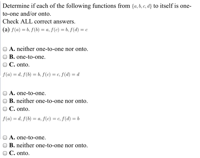 Solved Determine If Each Of The Following Functions From {a, | Chegg.com