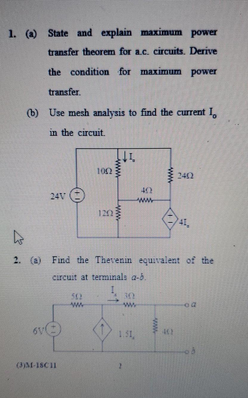 Solved State and explain maximum power transfer theorem for | Chegg.com