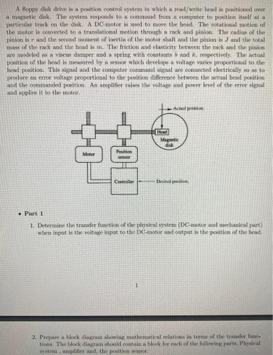 Solved A floppy disk drive is a position control system in | Chegg.com