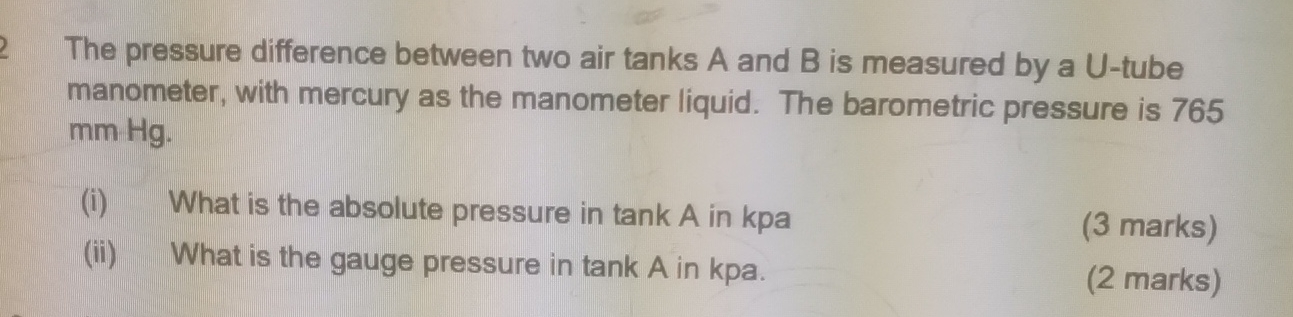 Solved The pressure difference between two air tanks A and B | Chegg.com