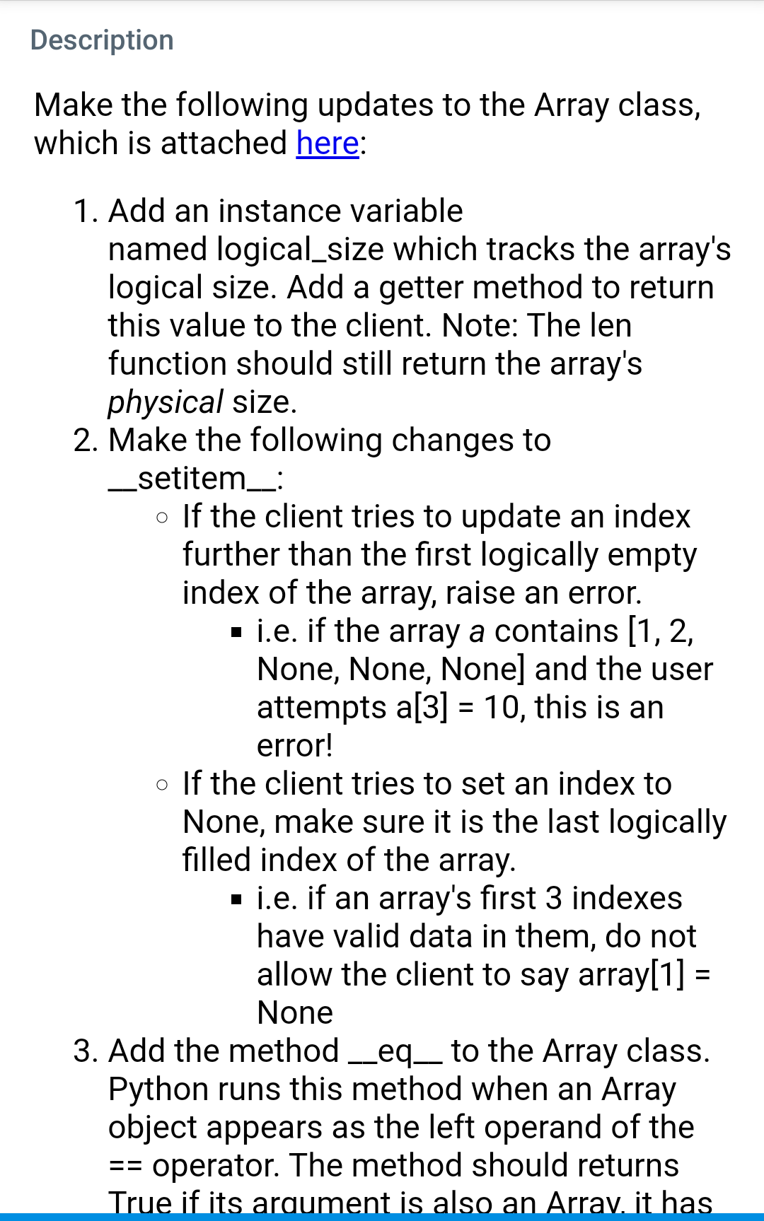 Solved Description Make the following updates to the Array | Chegg.com