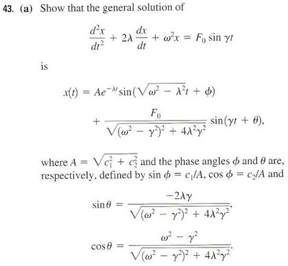 Solved Show That The General Solution Of D 2x Dt 2 2 L Chegg Com