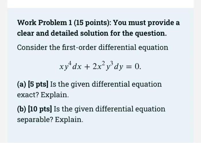 Solved Work Problem 1 (15 points): You must provide a clear | Chegg.com