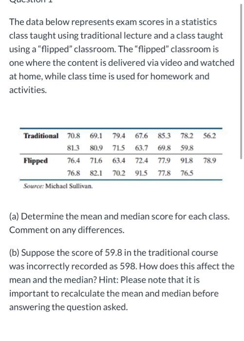 Solved The data below represents exam scores in a statistics | Chegg.com