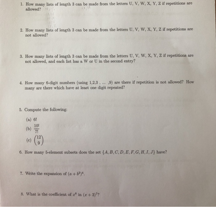 Solved 1 How Many Lists Of Length 3 Can Be Made From The Chegg Com