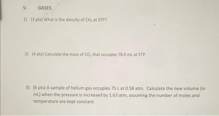 Solved 1 3 pts What is the density of CH4 at STP 2 4 Chegg