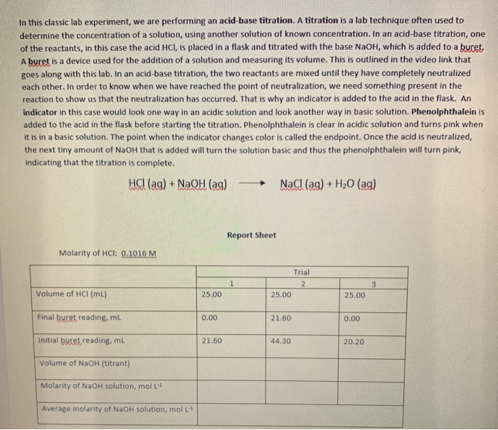 Solved In this classic lab experiment, we are performing an | Chegg.com