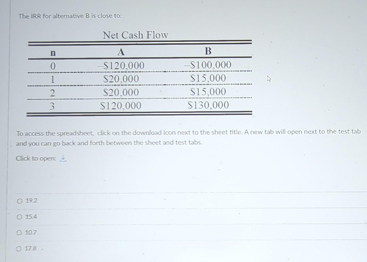 Solved The IRR for alternative B is close to: To access the | Chegg.com