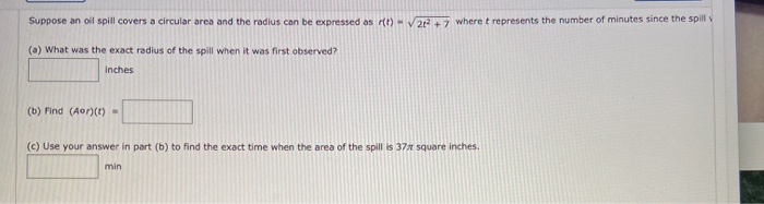 Solved Suppose An Oil Spill Covers A Circular Area And The Chegg Com