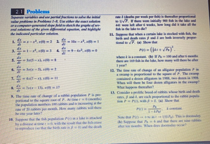 Problem Partial Solved Solved 2.1 Problems Separate variables and use partial | Chegg.com