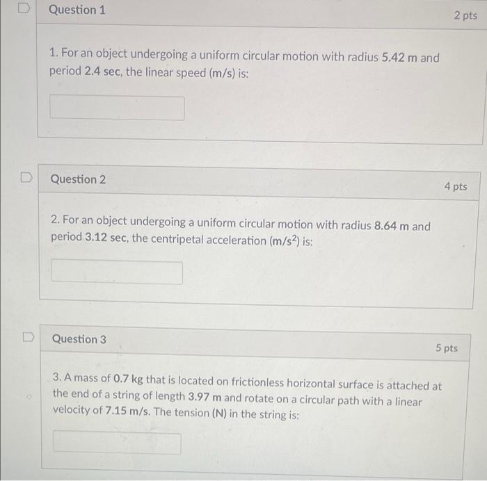 Solved D Question 1 2 pts 1. For an object undergoing a | Chegg.com