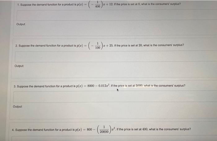Solved 1. Suppose the demand function for a product is | Chegg.com