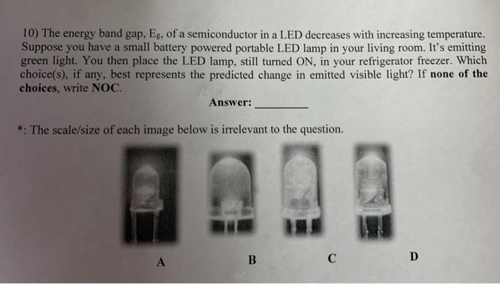 Solved 10) The energy band gap. Eg, of a semiconductor in a | Chegg.com