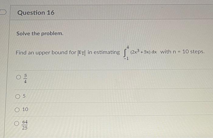 Solved Solve the problem. Find an upper bound for ∣ET∣ in | Chegg.com