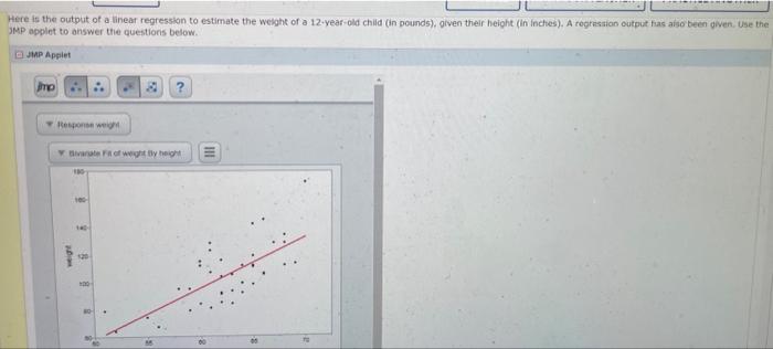 Here is the output of a linear regression to estimate the welght of a 12-year-old child (in pounds), given their height (in I