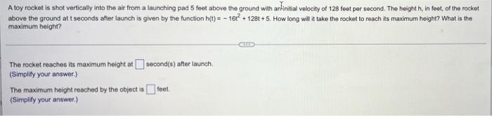 Solved A toy rocket is shot vertically into the air from a | Chegg.com