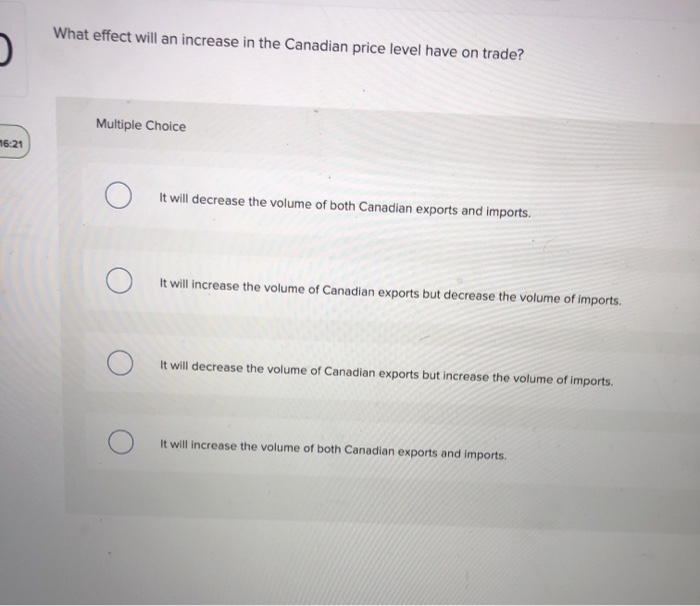 Solved What effect will an increase in the Canadian price | Chegg.com