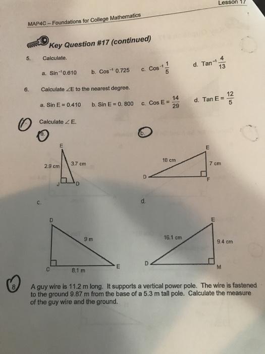 Solved Lesson 17 MAP4C Foundations for College Mathematics