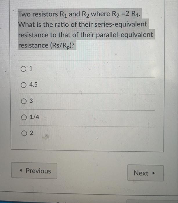 Solved Two resistors R1 and R2 where R2 =2 R1. What is the | Chegg.com