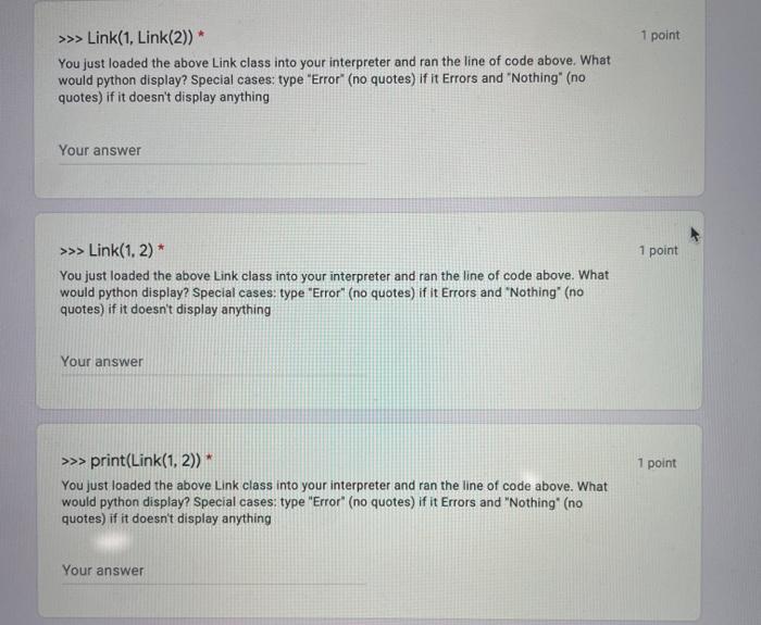 Solved Link Class class Link: empty = 0 def _init_(self, | Chegg.com