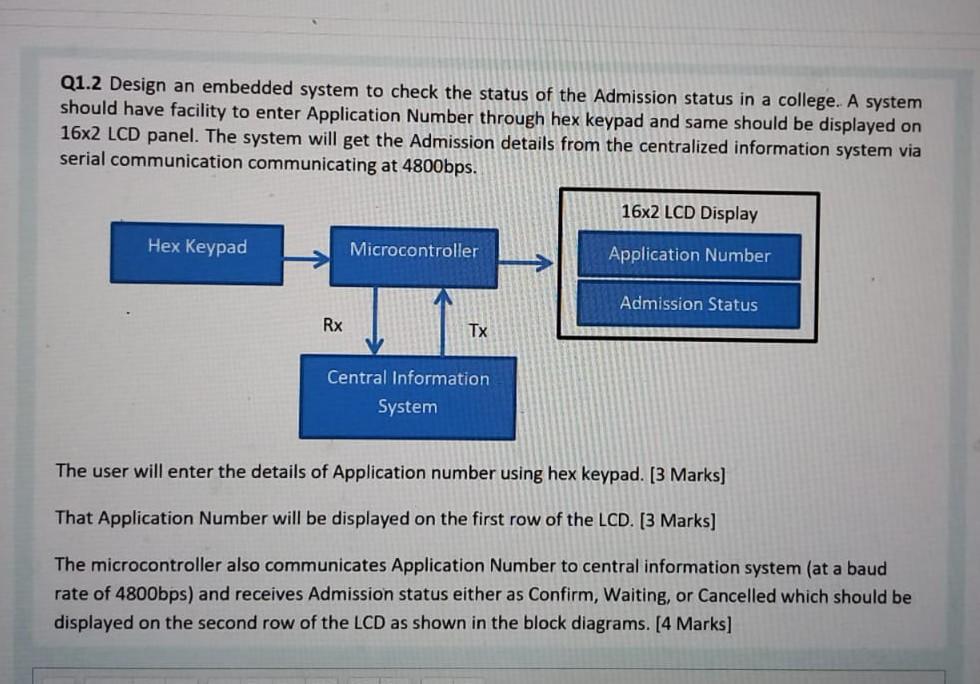 Solved Q1.2 Design An Embedded System To Check The Status Of | Chegg.com