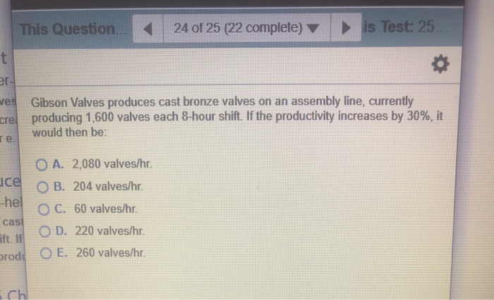 Solved Gibson Valves produces cast bronze valves on an