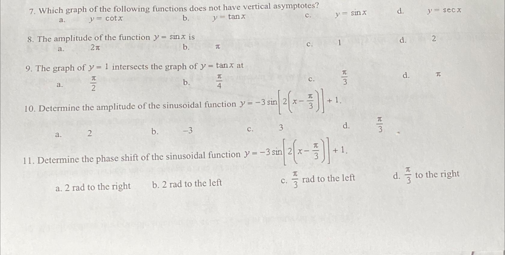 Solved Which graph of the following functions does not have | Chegg.com